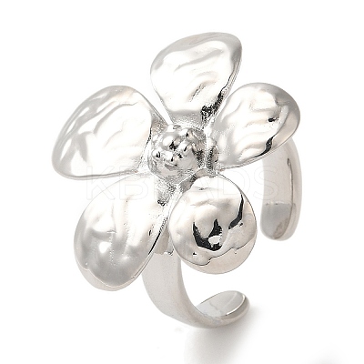 Flower Rack Plating Brass Cuff Rings for Women RJEW-G323-06P-1
