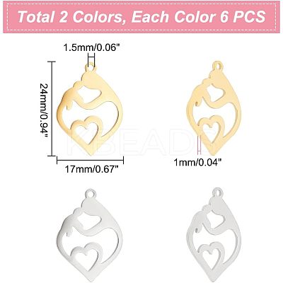 12Pcs 2 Colors 201 Stainless Steel Pendants STAS-UN0040-19-1
