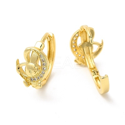 Cubic Zirconia Moon with Rabbit Hoop Earrings EJEW-E270-29G-1