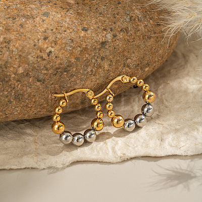 Stainless Steel Two Tone Round Hoop Earrings FN9232-1