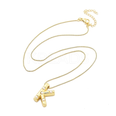 Brass & Plastic Pearl Letter Pendant Box Chain Necklaces for Women NJEW-U017-01G-11-1