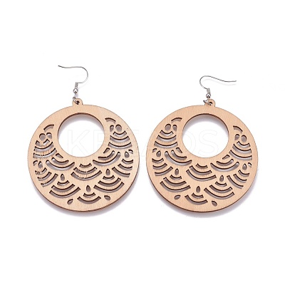 Laser Cut Wood Dangle Earrings EJEW-JE02992-M-1