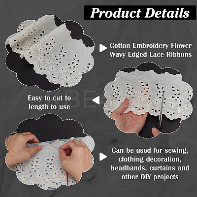 5 Yards Cotton Embroidery Flower Wavy Edged Lace Ribbons OCOR-FG0002-85B-1