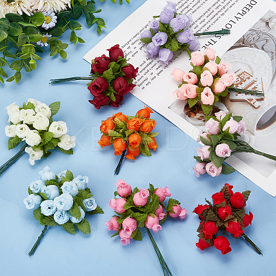 10Pcs 10 Colors Cloth Simulation Flower 12 Heads A Bouquet Roses AJEW-CA0003-70-1