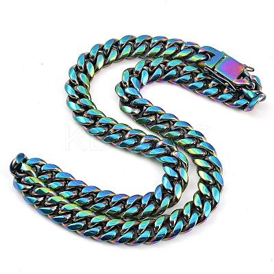 Ion Plating(IP) 304 Stainless Steel Cuban Link Chain Necklaces for Men NJEW-B116-01RC-1