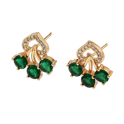 Flower Brass Micro Pave Clear Cubic Zirconia Stud Earrings for Women EJEW-G428-18G-01-1