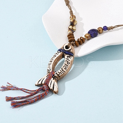 Ceramic Fish Pendant Adjustable Waxed Cord Necklaces for Women LS-NJEW-B146-06-1