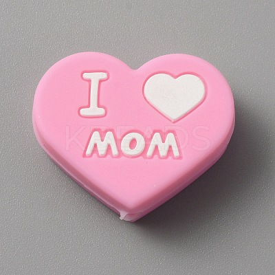 Heart with Word I Love Mom Silicone Beads SIL-WH0001-61H-1