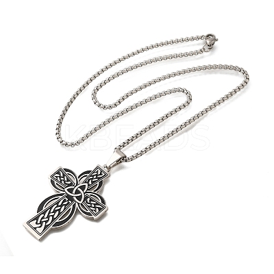 Viking 201 Stainless Steel Black Enamel Box Chain Trinity Knot Cross Pendant Necklaces for Men LS-NJEW-S003-07P-1