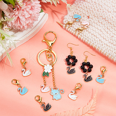 Alloy Enamel Swan Pendant Locking Stitch Markers HJEW-AB00047-1