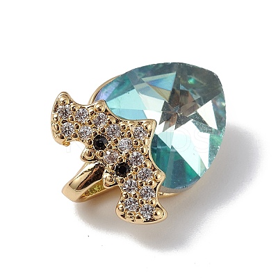 Real 18K Gold Plated Rack Plating Brass Micro Pave Clear Cubic Zirconia Pendants KK-C015-10G-01-1