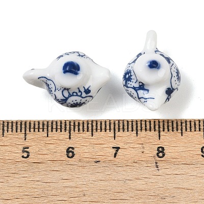 Blue Floral Printed Porcelain Charms PORC-Z007-06B-1
