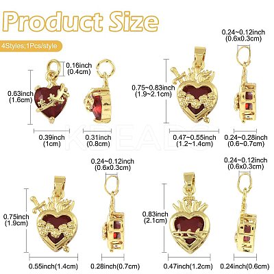 4Pcs 4 Styles Brass & Glass Pendants KK-FS0001-83-1