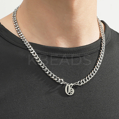 304 Stainless Steel Initial Pendant Cuban Link Chain Necklaces FS-WGB15F2-06-1