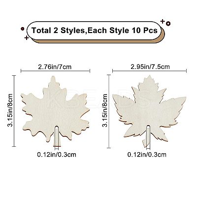 2 Sets 2 Style Autumn Theme Maple Leaf Unfinished Cutouts Wooden Decoration WOCR-GF0001-01-1