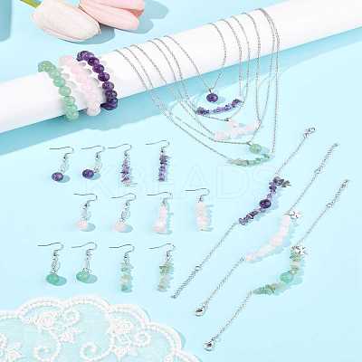 24Pair 316 Surgical Stainless Steel Dangle Earring & 304 Stainless Steel Necklaces & Beads Bracelets SJEW-FS00007-1