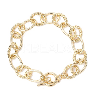 Brass Textured Oval Link Chain Bracelets for Women BJEW-JB12577-1