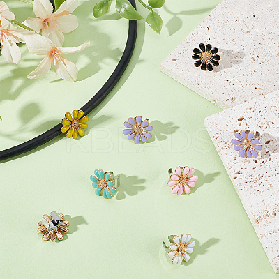 12Pcs 6 Colors Flower Alloy Enamel Stethoscope Pendant Decorations HJEW-OC00052-1