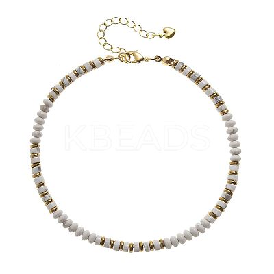 Bohemian Style Natural Howlite & Brass Rondelle Disc Heishi Beaded Anklets FS-WG8FF45-02-1
