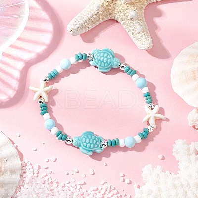 Synthetic Turquoise & Porcelain & Dyed Natural Howlite Beads Stretch Bracelets for Women BJEW-JB11793-03-1