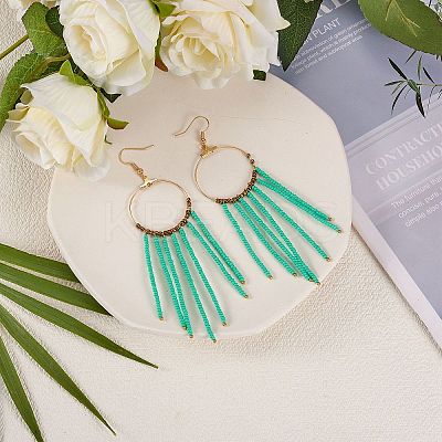 Glass Seed Beads Long Dangle Earrings EJEW-SW00004-1