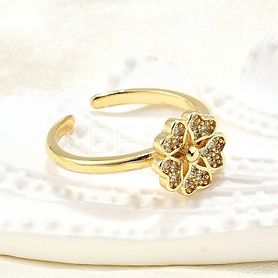 Brass Micro Pave Clear Cubic Zirconia Cuff Rings for Women RJEW-H247-27G-1