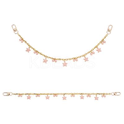 2Pcs Alloy Enamel Pink Bowknot Tassel 304 Stainless Steel Cable Chain Bag Decorative Chains AJEW-BBC0001-04-1