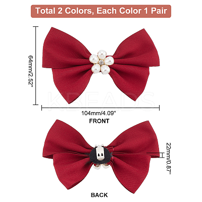2 Pairs 2 Colors Cloth Bowknot Bridal Shoe Decoration with Plastic Imitation Pearl AJEW-PH0018-04-1