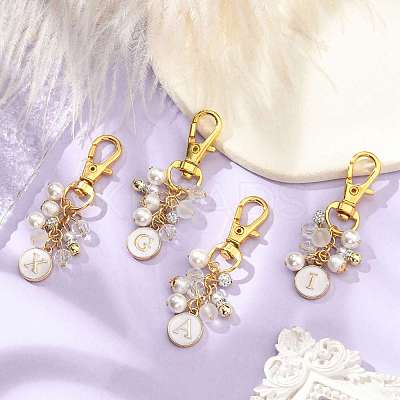 Flat Round with Letter A`Z Alloy Enamel Pendant Decoration HJEW-JM02403-1