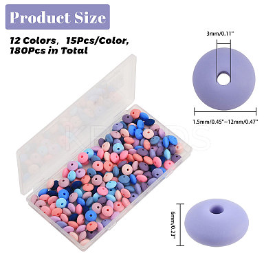 180Pcs 12 Colors Rondelle Food Grade Eco-Friendly Silicone Abacus Beads SIL-CA0003-18-1