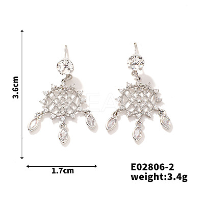 Korean Style Woven Net/Web with Feather Brass Cubic Zirconia Earrings Unique Fashion YC0867-2-1