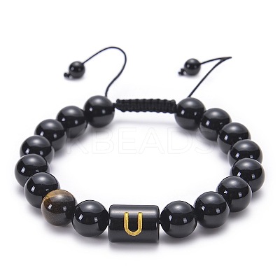 Natural Black Agate & Tiger Eye Round Beaded Adjustable Bracelets HL8029-21-1