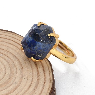 Hexagon Natural Lapis Lazuli Finger Rings RJEW-B113-02G-01-1