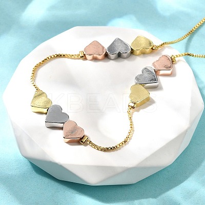 Brass Triple Color Heart Beaded Box Chain Necklaces NJEW-H057-01-1
