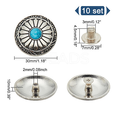 10Pcs Tibetan Style Alloy with Synthetic Turquoise Buttons BUTT-HY0001-09-1
