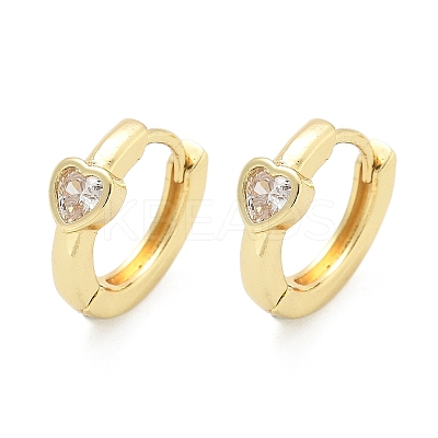 Heart Brass Micro Pave Clear Cubic Zirconia Hoop Earrings EJEW-Z102-28G-1