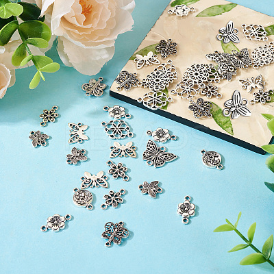 60Pcs 10 Styles Tibetan Style Alloy Connector Charms FIND-TA0003-67-1