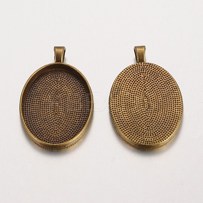 Oval Tibetan Style Alloy Pendant Cabochon Settings PALLOY-K109-38AB-NR-1