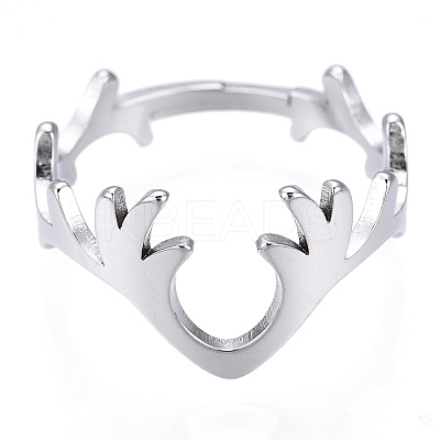 Non-Tarnish 304 Stainless Steel Deer Antler Adjustable Ring for Women X-RJEW-T027-06P-1