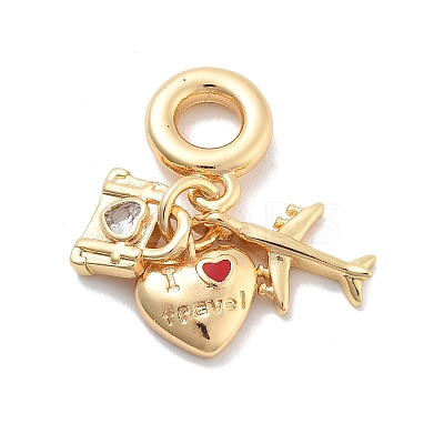 Brass Red Enamel European Dangle Charms KK-M305-19G-02-1