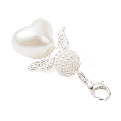 7Pcs Heart Angel Acrylic & ABS Plastic Imitation Pearl Pendant Decorations HJEW-JM03564-1