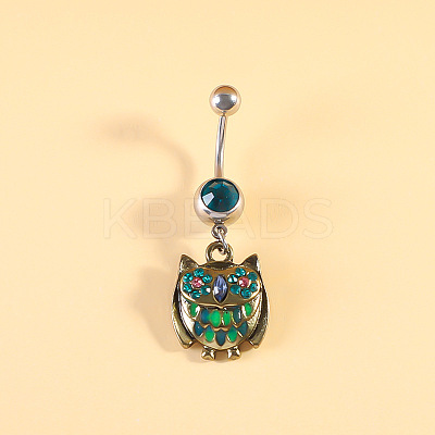 316L Surgical Stainless Steel Pave Cubic Zirconia Enamel Dangle Curved Barbell Belly Rings FS-WGB5546-15-1