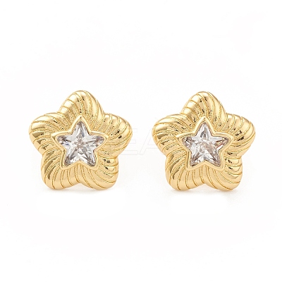 Clear Cubic Zirconia Star Stud Earrings EJEW-L231-73G-1