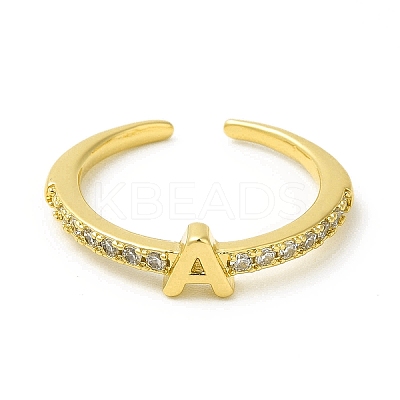 Clear Cubic Zirconia Initial Letter Open Cuff Ring RJEW-H120-09G-A-1