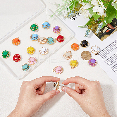 11 Sets 11 Colors Camellia Flower Alloy Enamel Adjustable Jean Button Pins DIY-FG0004-93-1
