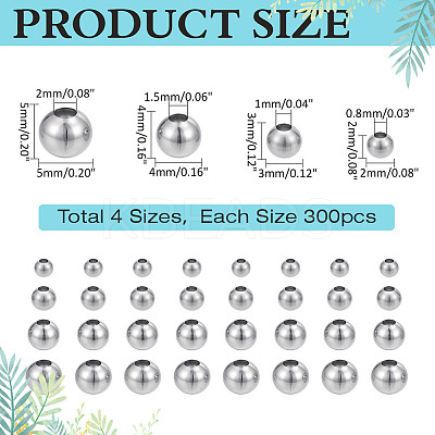 1200Pcs 4 Styles 304 Stainless Steel Round Seamed Beads STAS-ME0002-52-1