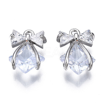 Brass Inlaid Clear Cubic Zirconia Pendants ZIRC-S069-010P-1