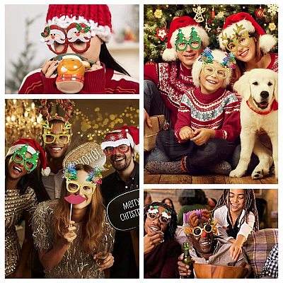 Christmas Plastic & Non-woven Fabric Glitter Glasses Frames AJEW-E053-01C-1