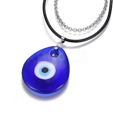 Teardrop Lampwork Evil Eye Pendants Necklaces NJEW-JN02322-1