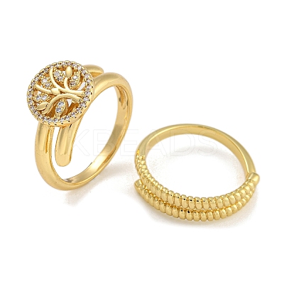 2Pcs 2 Styles Brass Micro Pave Cubic Zirconia Adjustbale Rings for Women RJEW-P127-13G-1